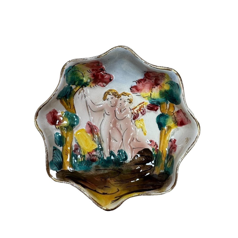 Capodimonte Cherub Dish Hand Painted Italian Porcelain Rococco Ornate Baroque